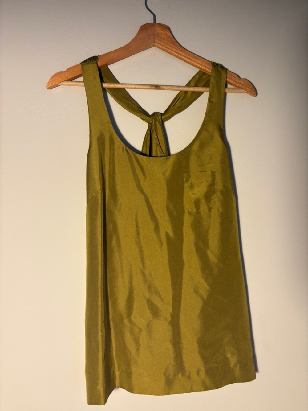 J Crew Size 2 Olive Green Tank with Tie-Back Halter Style 100 % Silk